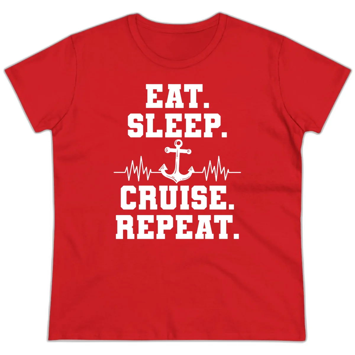Eat Sleep Cruise Repeat Anchor Ladies Tee in Red