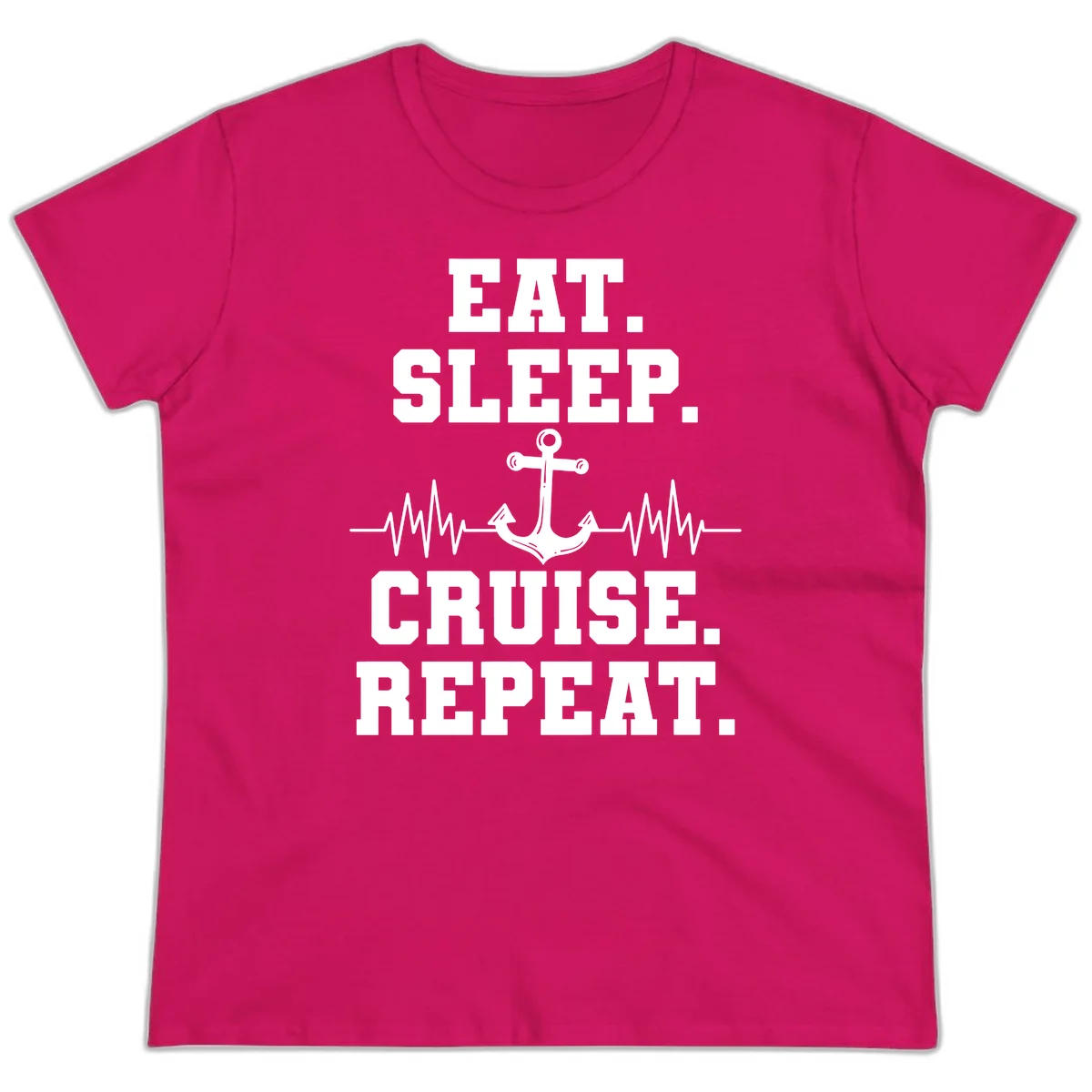 Eat Sleep Cruise Repeat Anchor Ladies Tee in Heliconia