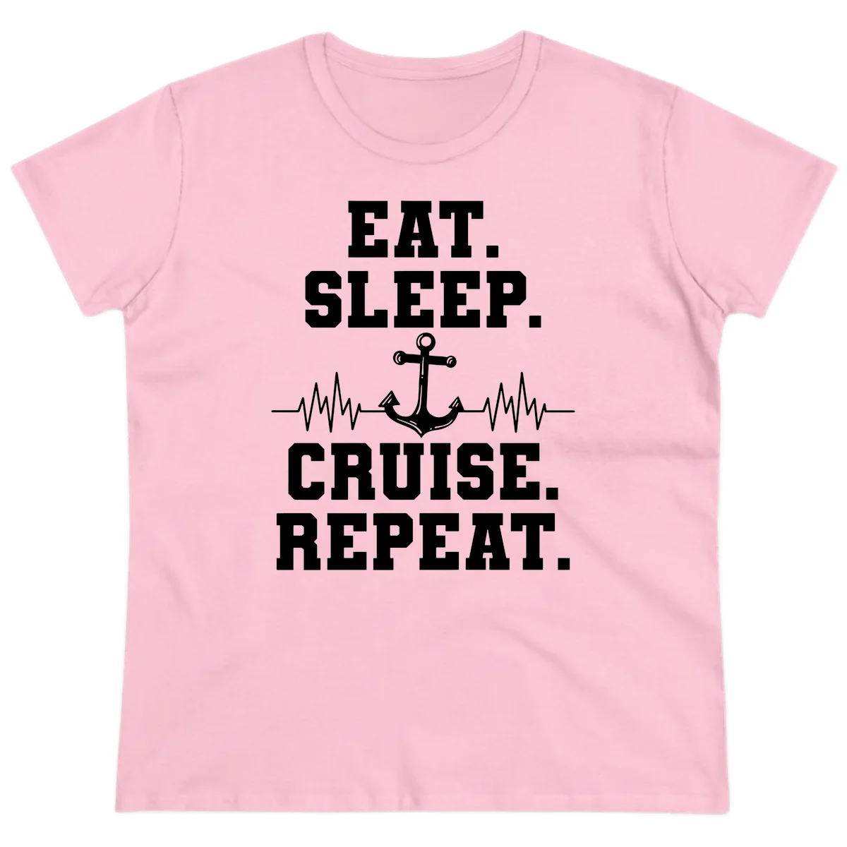 Eat Sleep Cruise Repeat Anchor Ladies Tee in Light Pink