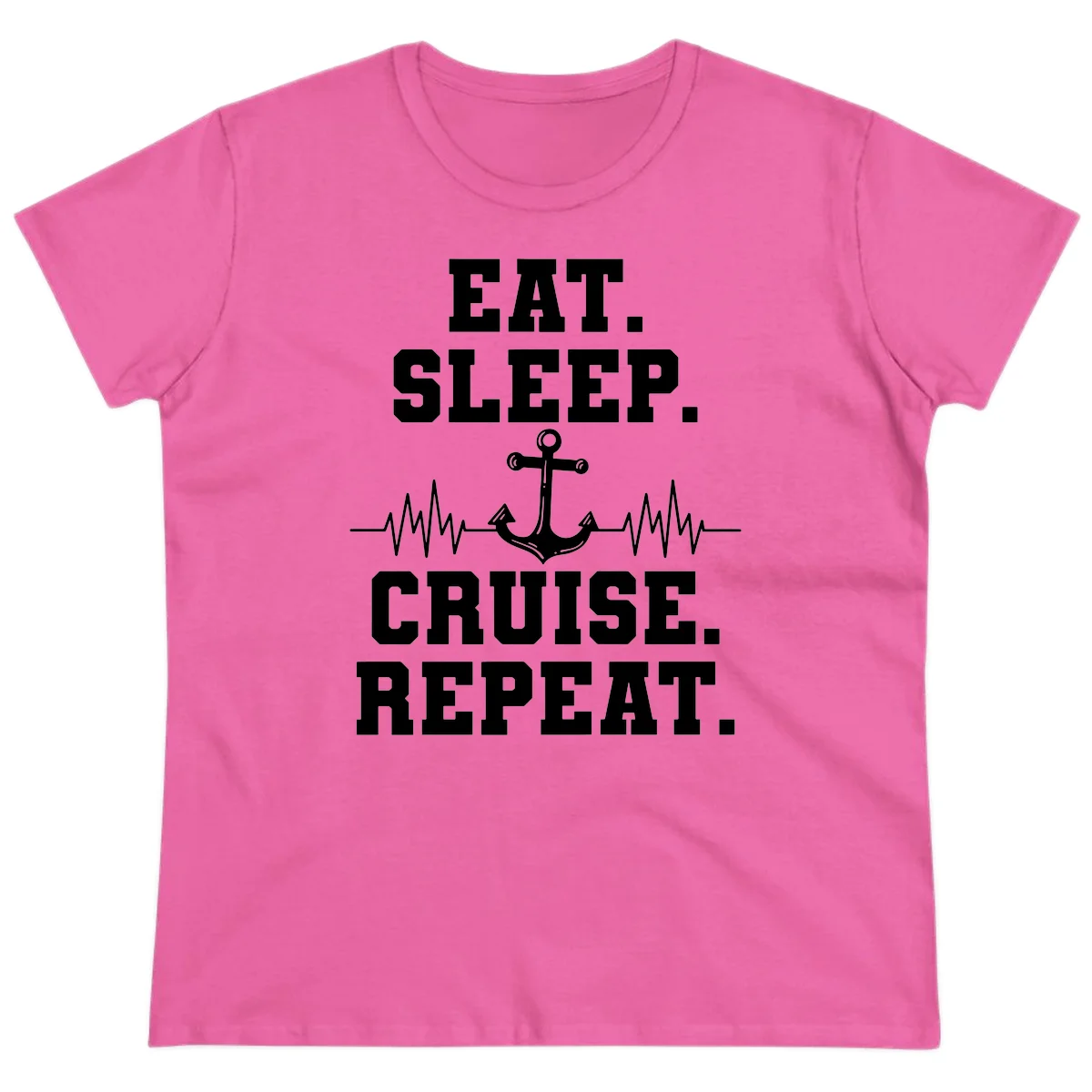 Eat Sleep Cruise Repeat Anchor Ladies Tee in Azalea
