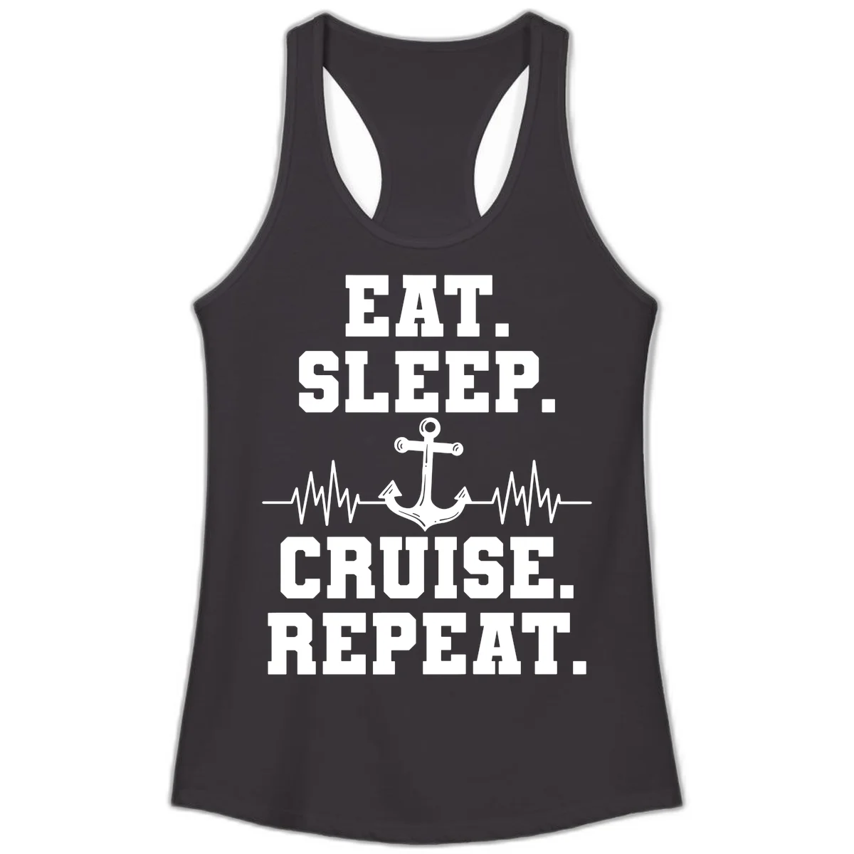 Eat Sleep Cruise Repeat Anchor Ladies Tank in Black