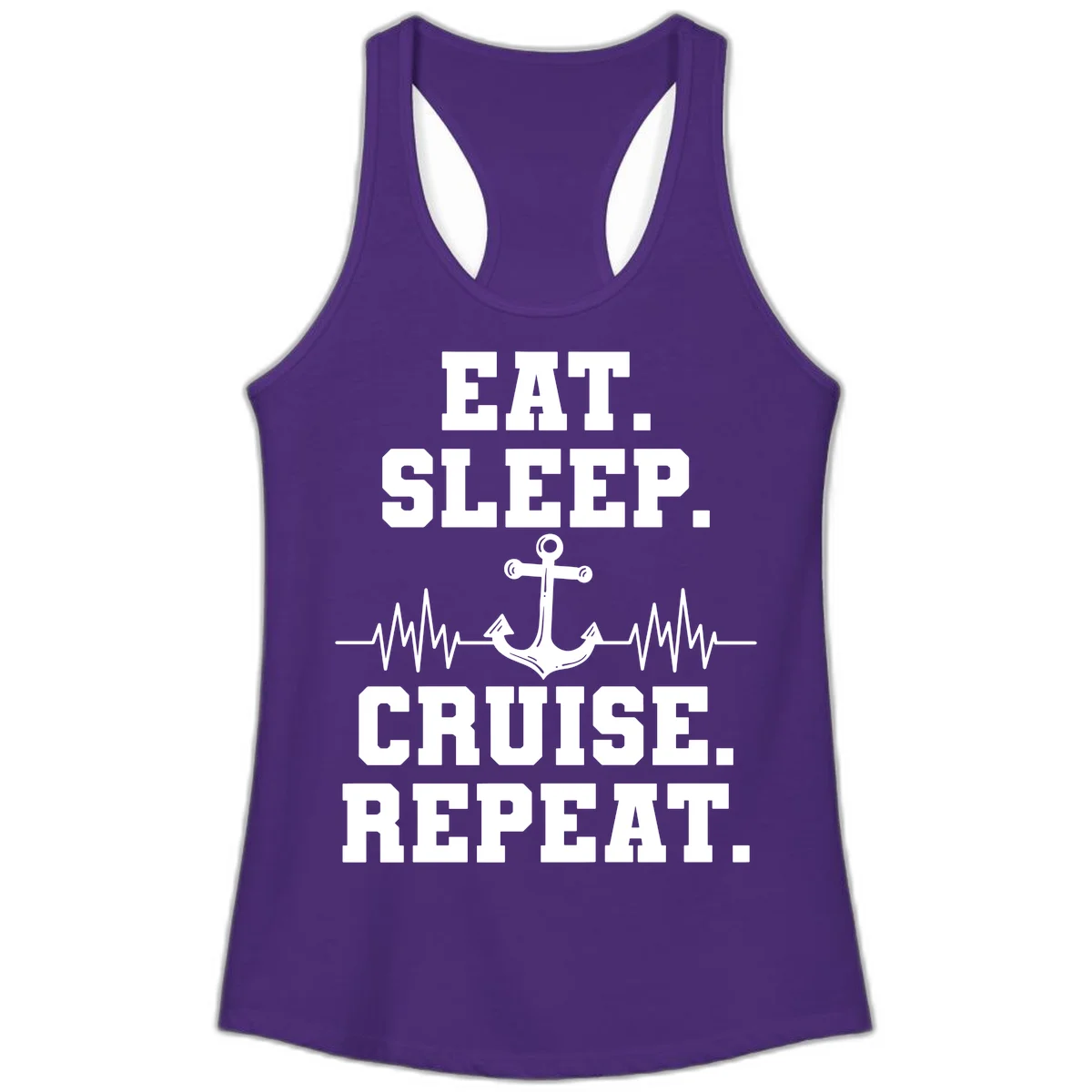 Eat Sleep Cruise Repeat Anchor Ladies Tank in Solid Purple Rush