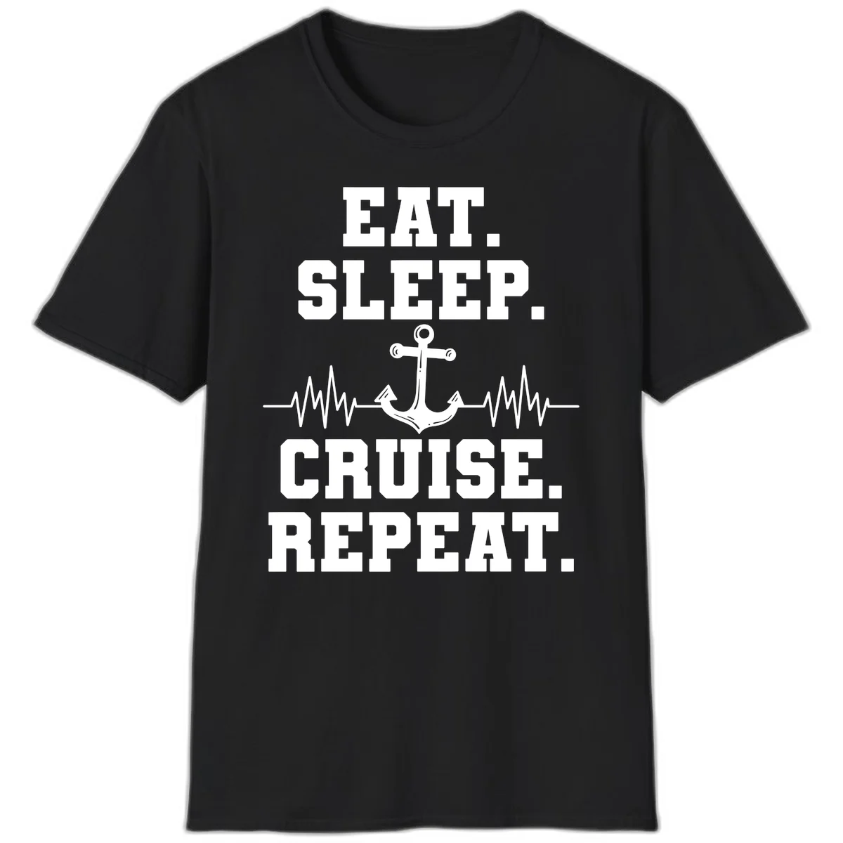 Eat Sleep Cruise Repeat Anchor T-Shirt in Black