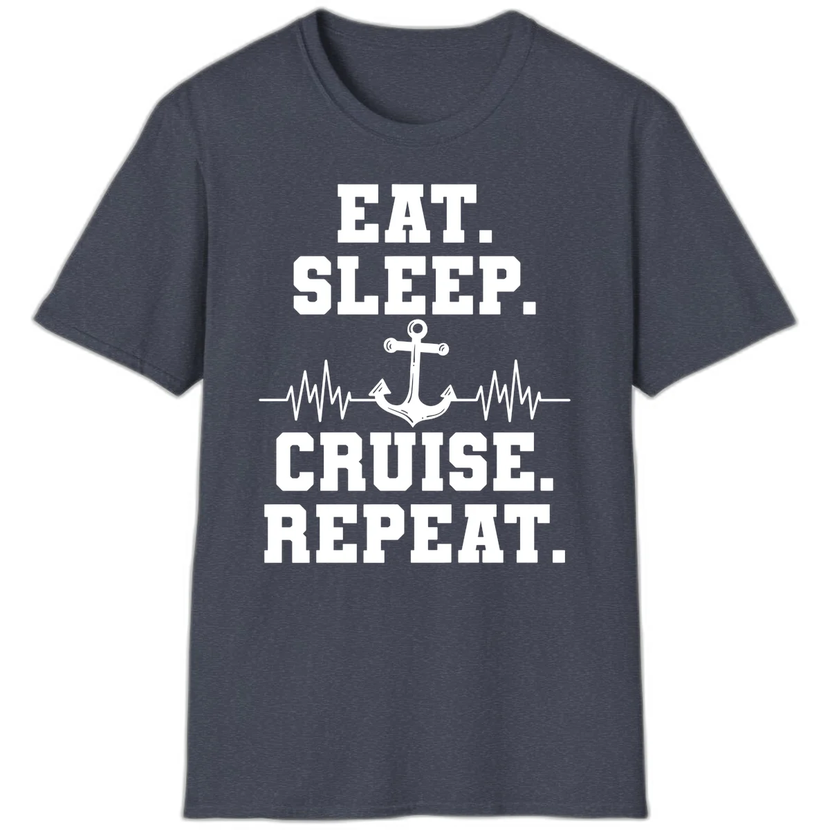 Eat Sleep Cruise Repeat Anchor T-Shirt in Heather Navy
