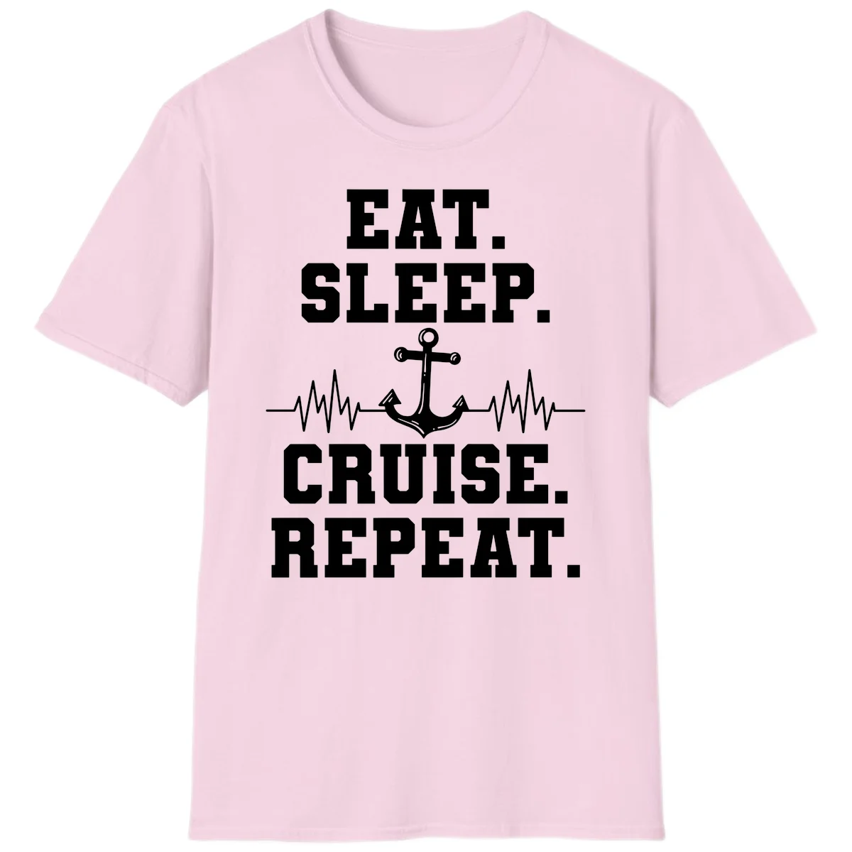 Eat Sleep Cruise Repeat Anchor T-Shirt in Light Pink