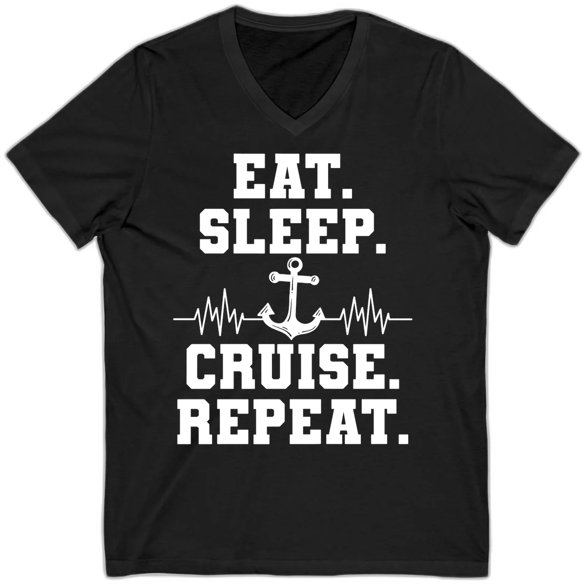 Eat Sleep Cruise Repeat Anchor V-Neck in Black