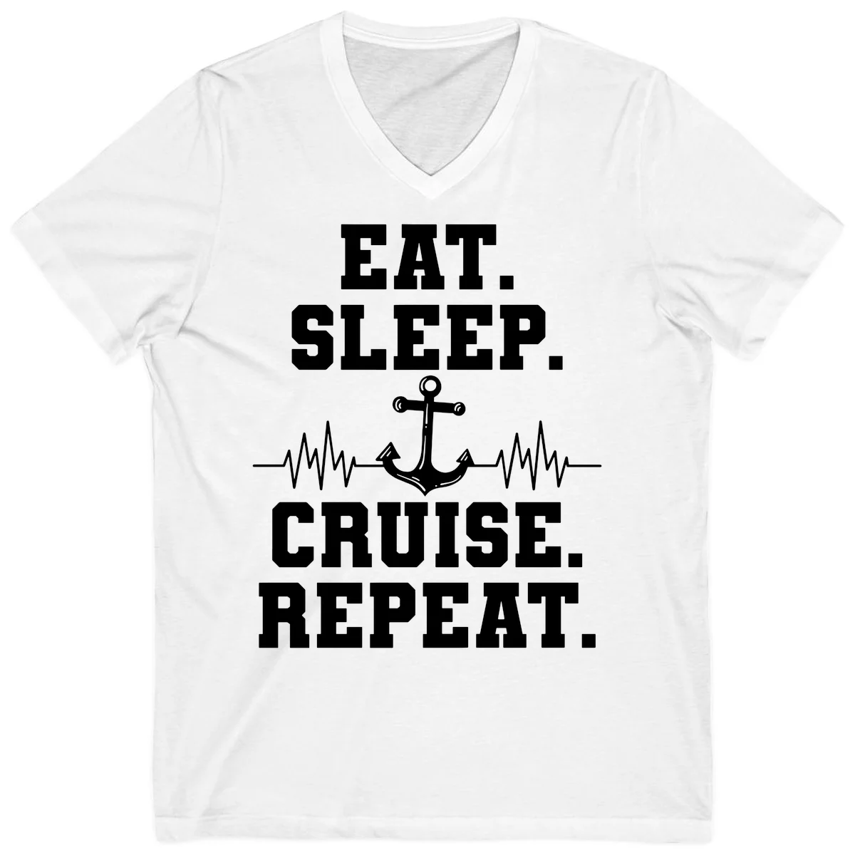 Eat Sleep Cruise Repeat Anchor V-Neck in White