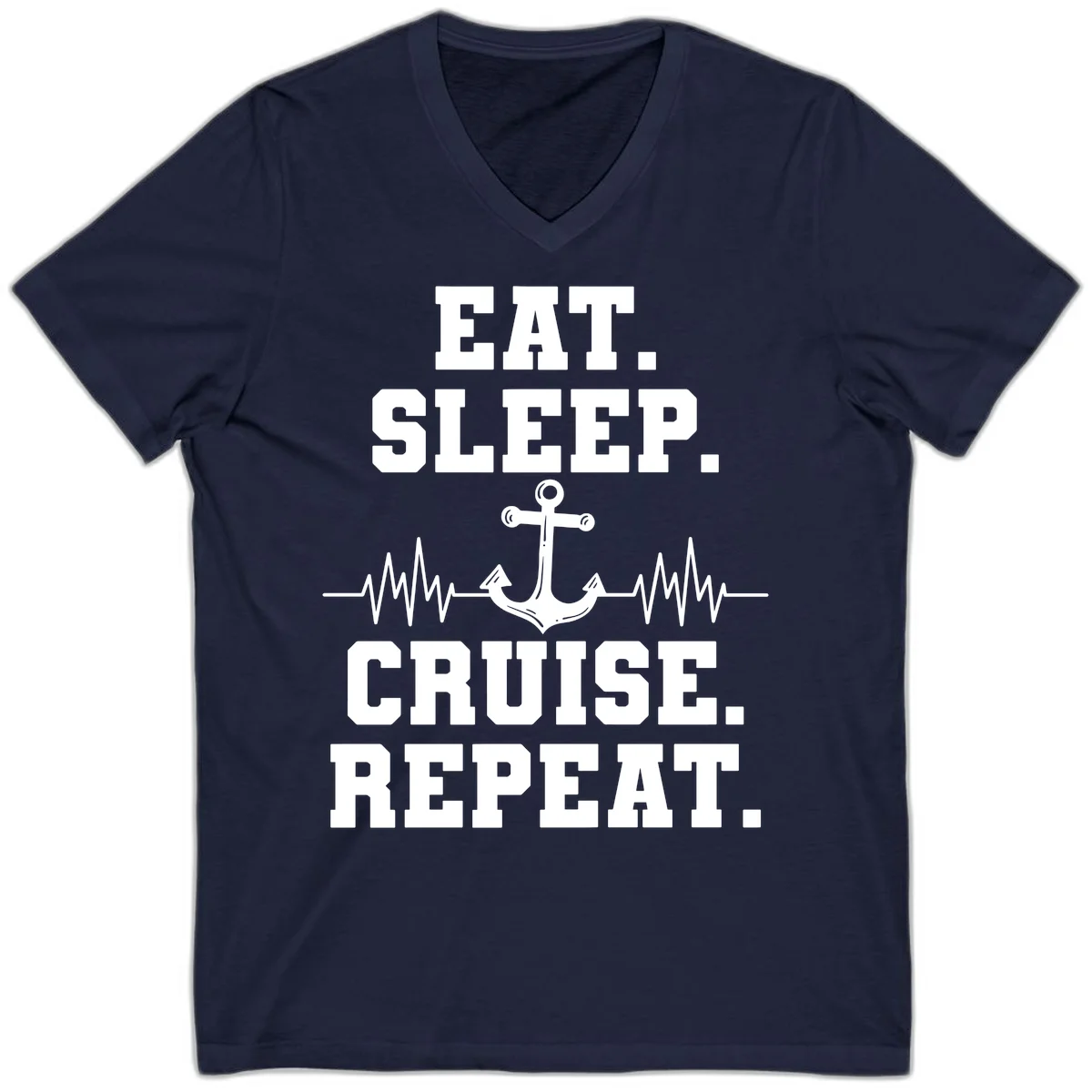 Eat Sleep Cruise Repeat Anchor V-Neck in Navy
