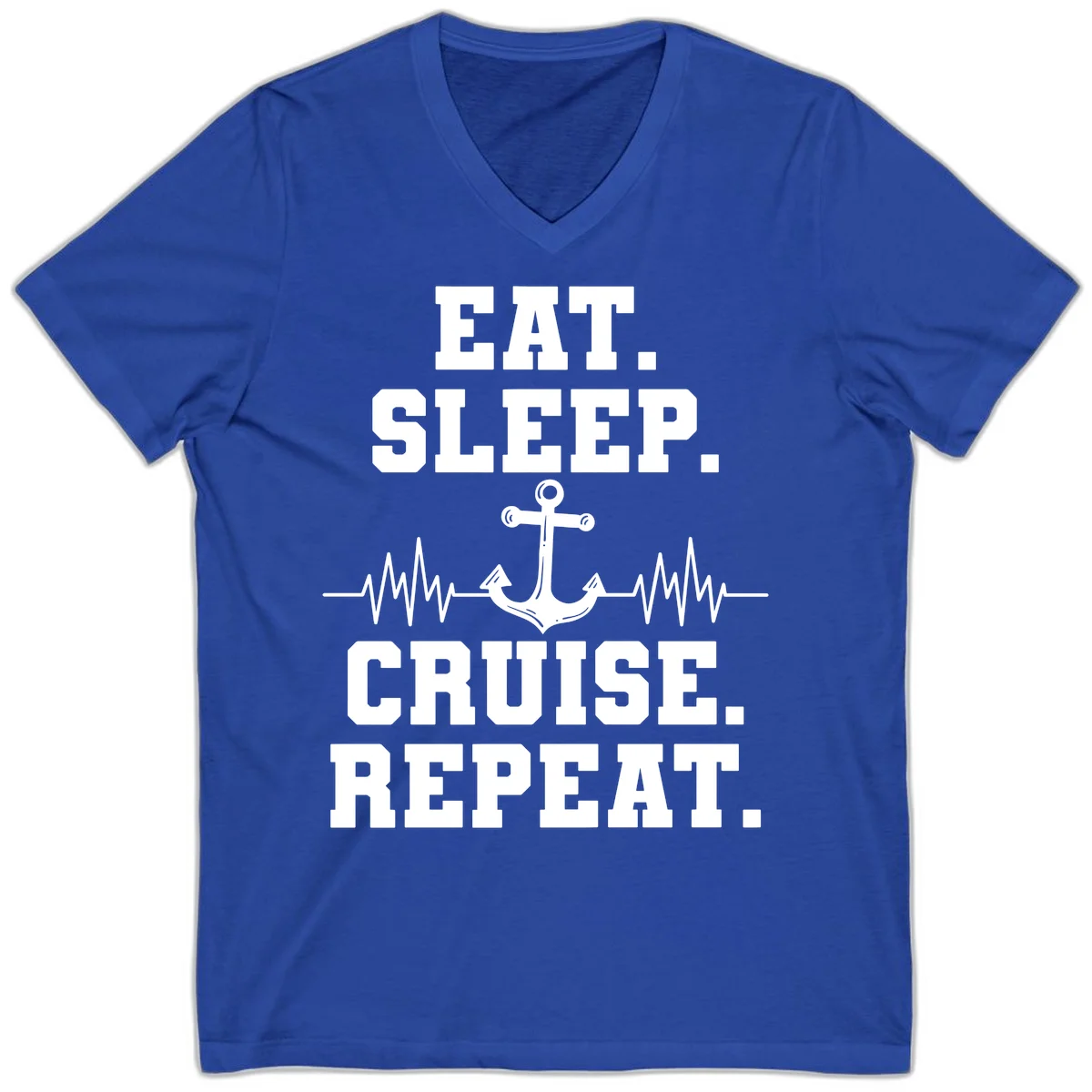 Eat Sleep Cruise Repeat Anchor V-Neck in True Royal