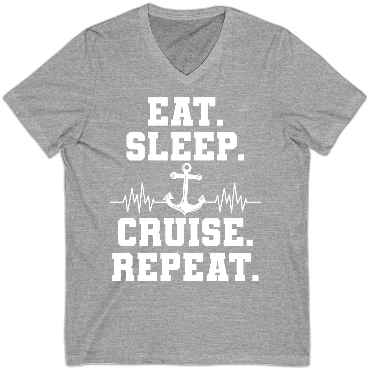 Eat Sleep Cruise Repeat Anchor V-Neck in Athletic Heather