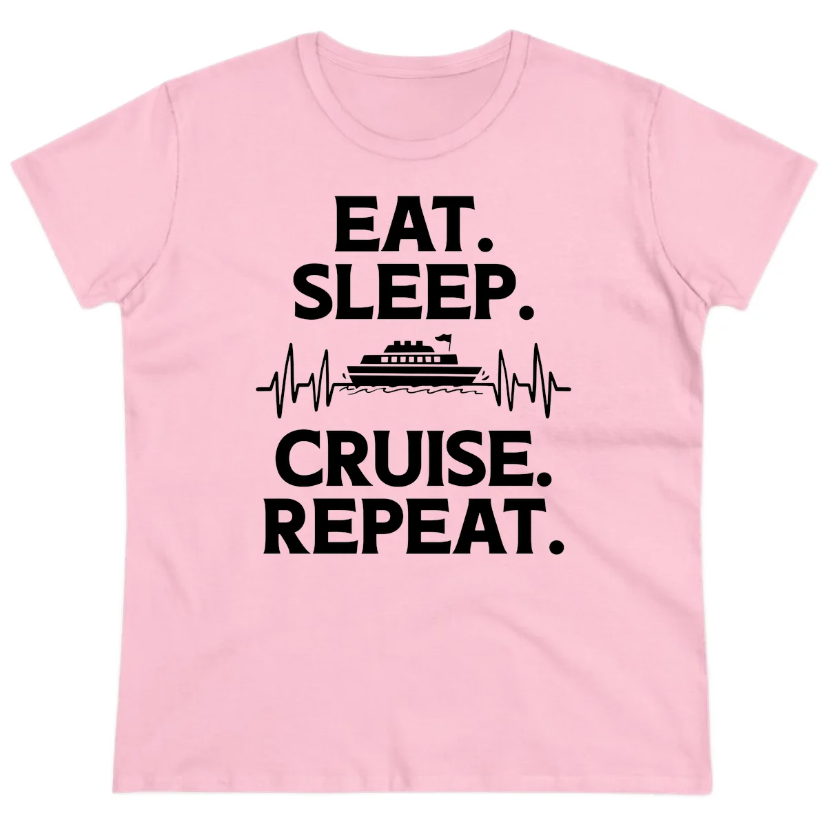 Eat Sleep Cruise Repeat Ladies Tee in Light Pink
