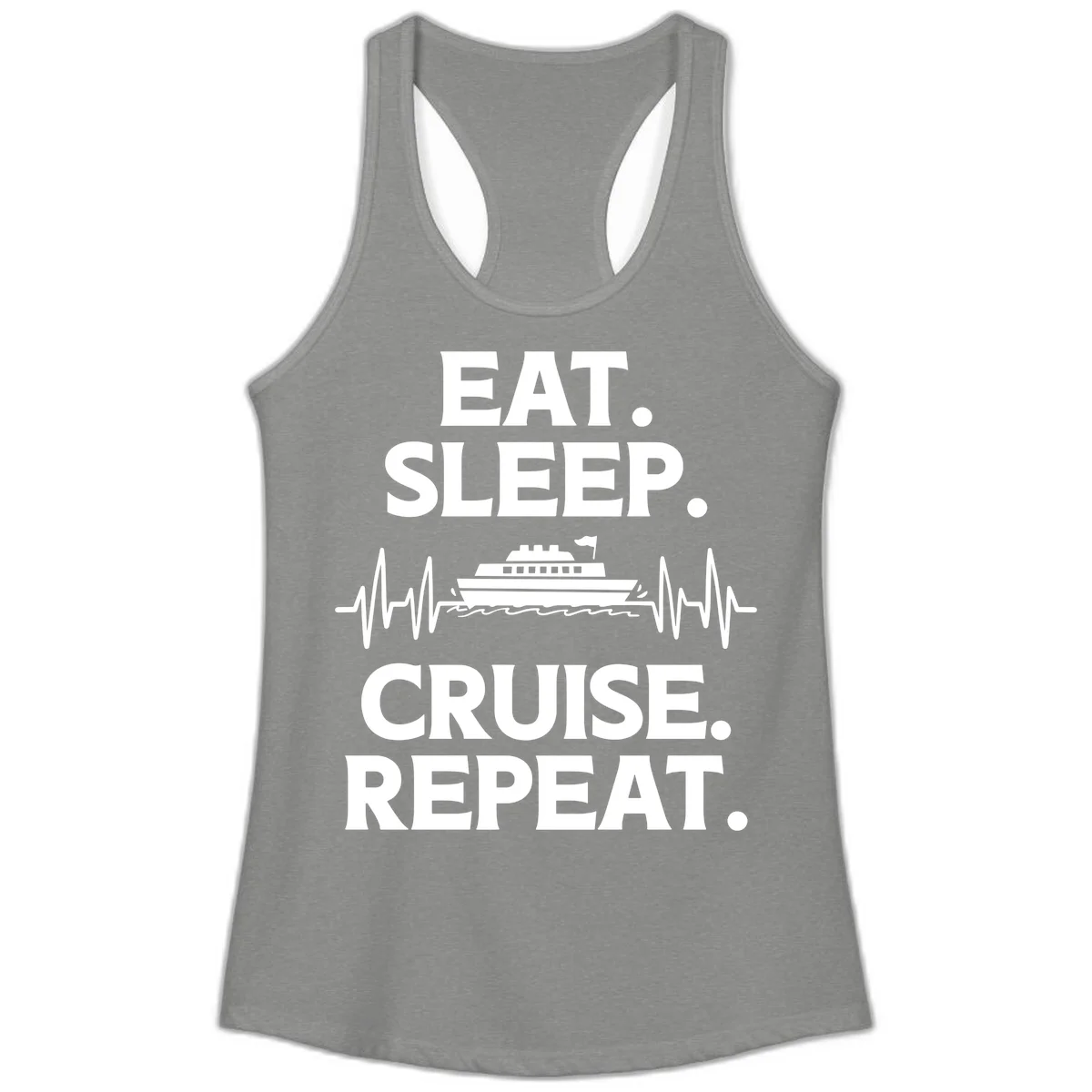 Eat Sleep Cruise Repeat Ladies Tank Top in Heather Grey