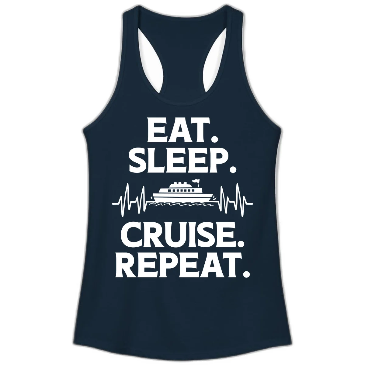 Eat Sleep Cruise Repeat Ladies Tank Top in Solid Midnight Navy