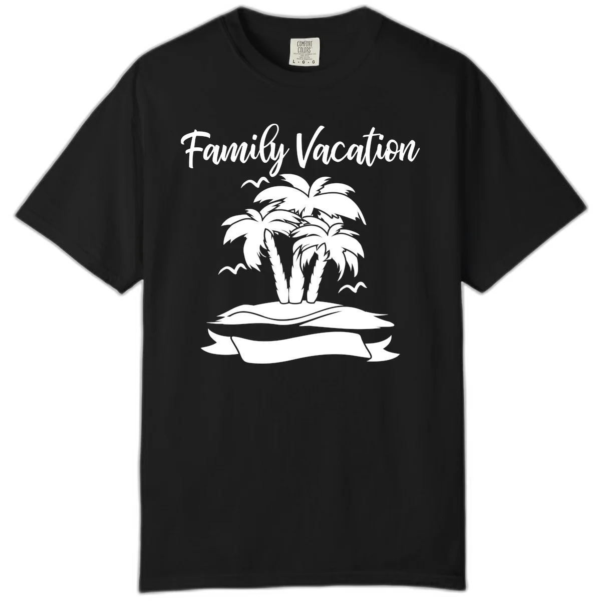 Family Vacation Palm Tree Island Comfort Color in Black
