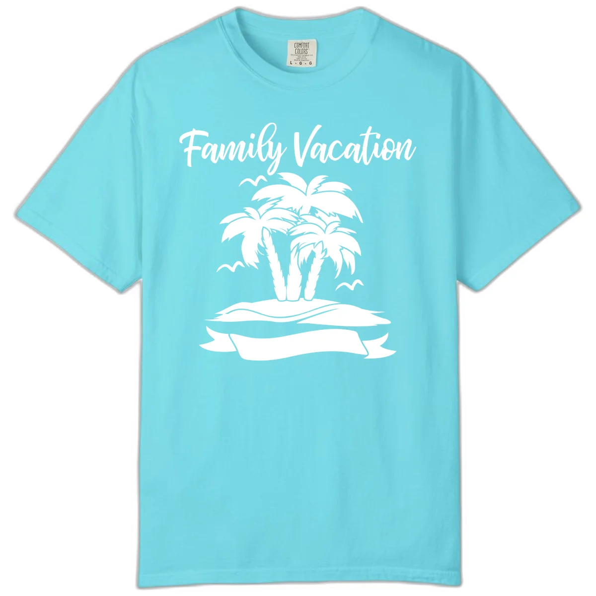 Family Vacation Palm Tree Island Comfort Color in Lagoon Blue