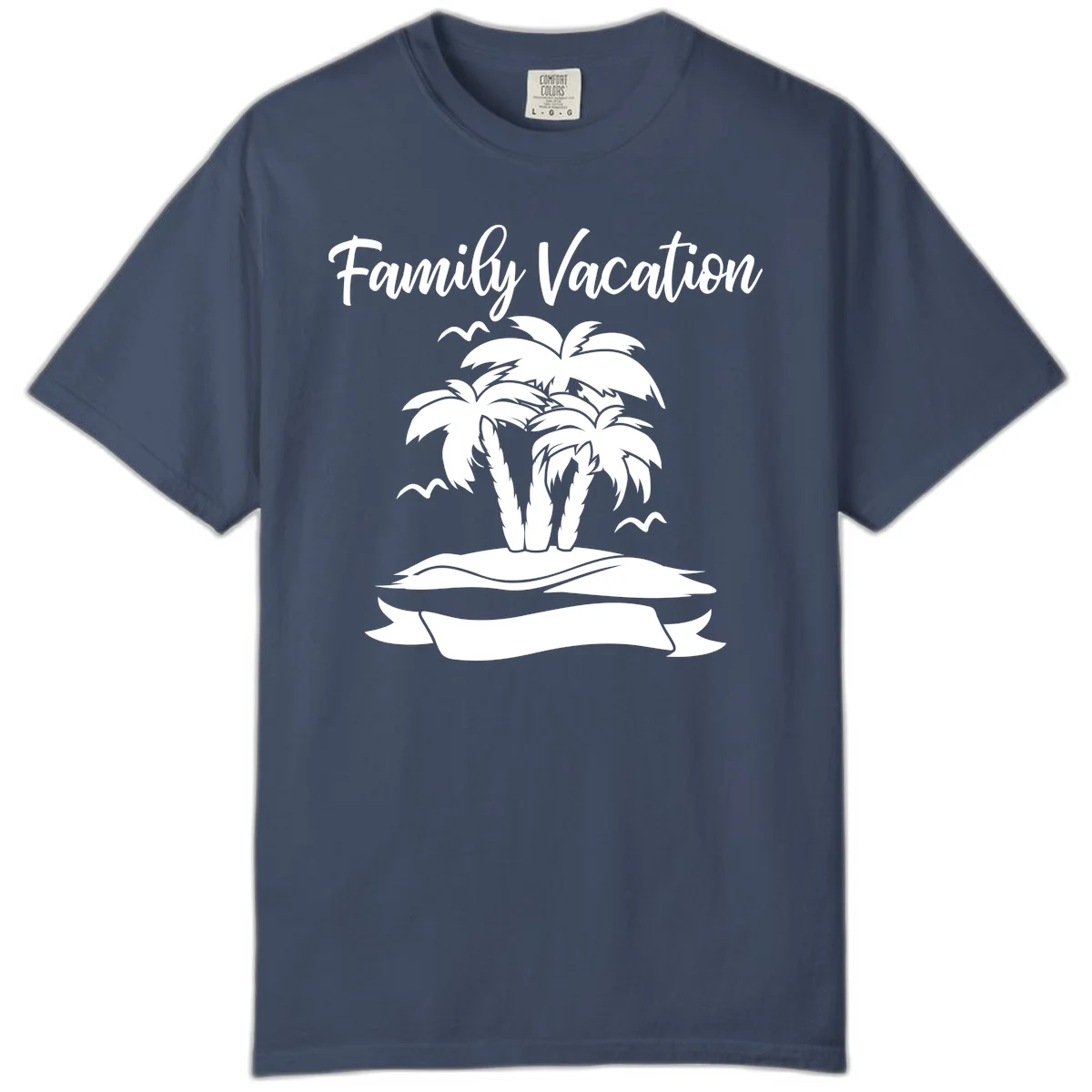 Family Vacation Palm Tree Island Comfort Color in Midnight