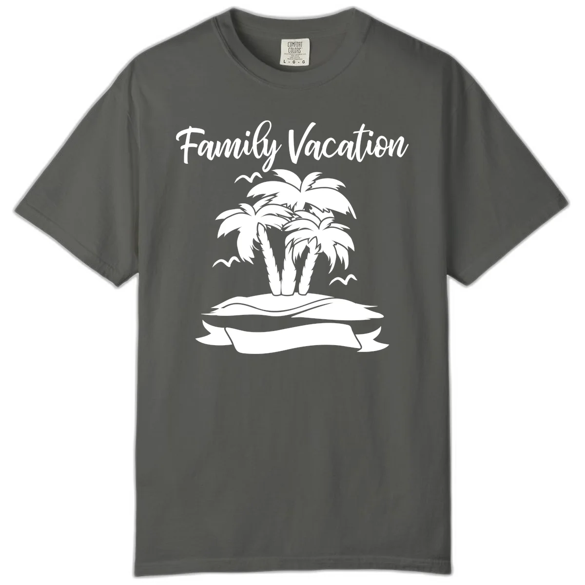 Family Vacation Palm Tree Island Comfort Color in Pepper