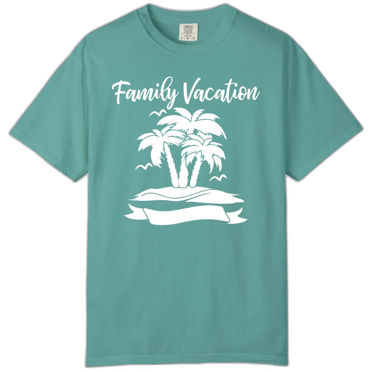 Family Vacation Palm Tree Island Comfort Color in Seafoam