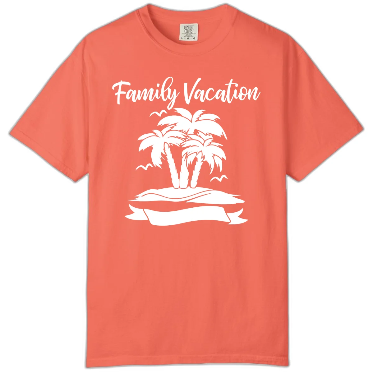 Family Vacation Palm Tree Island Comfort Color in Bright Salmon