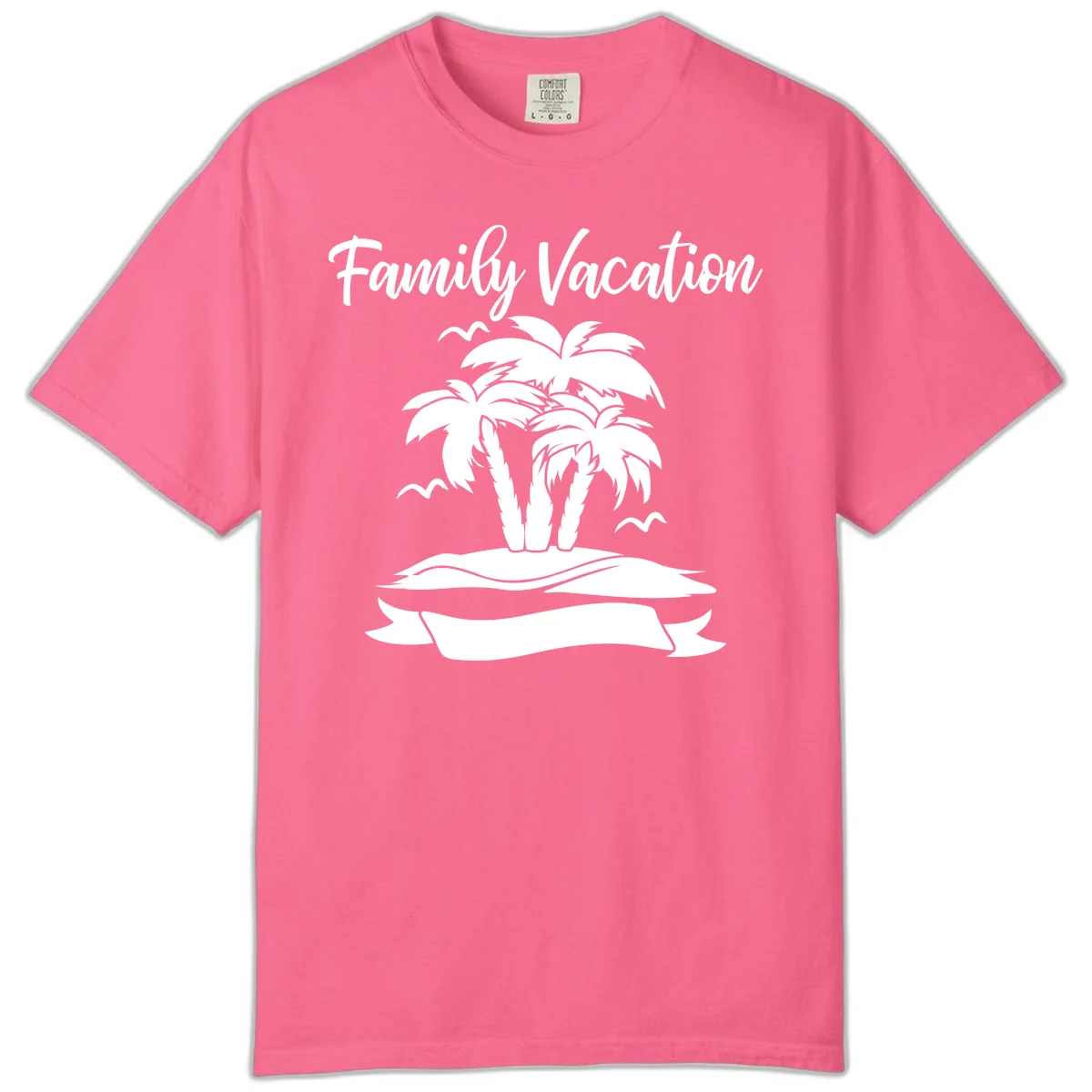 Family Vacation Palm Tree Island Comfort Color in Crunchberry