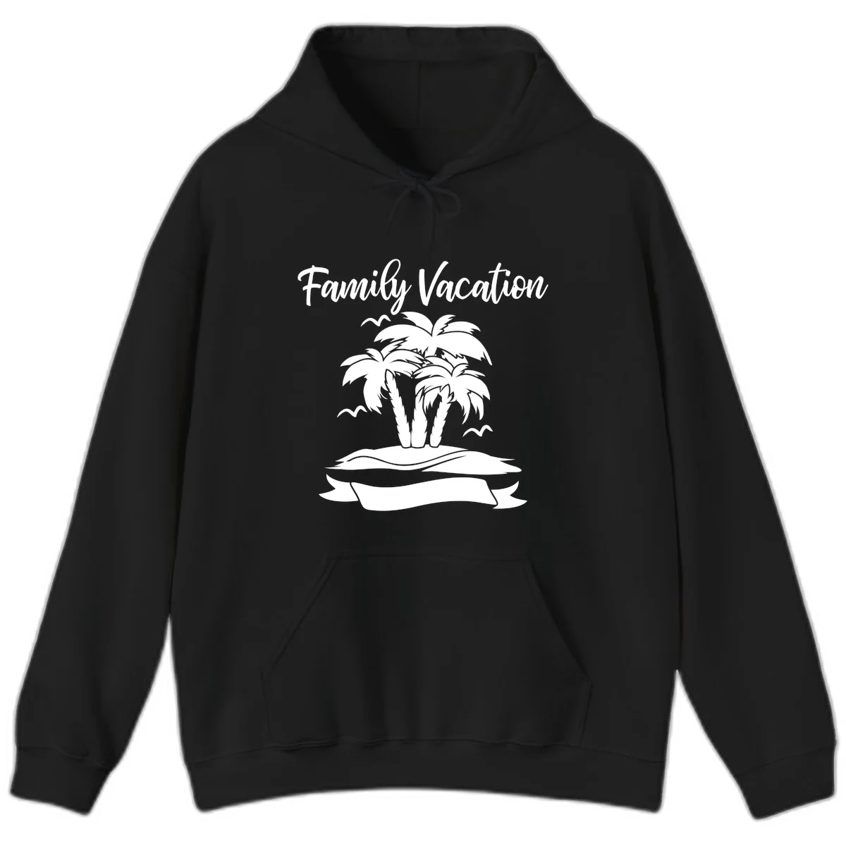 Family Vacation Palm Tree Island Hoodie in Black