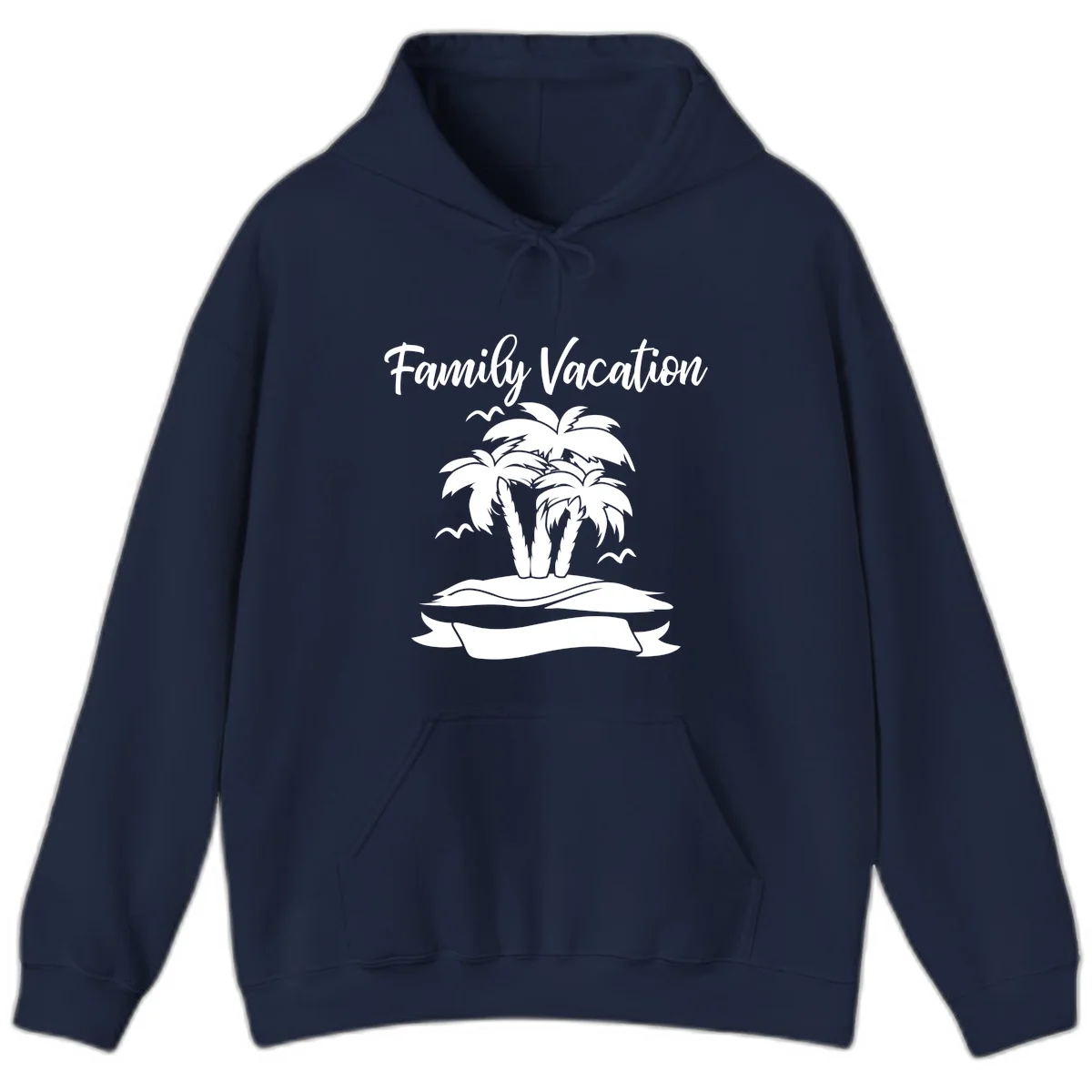 Family Vacation Palm Tree Island Hoodie in Navy