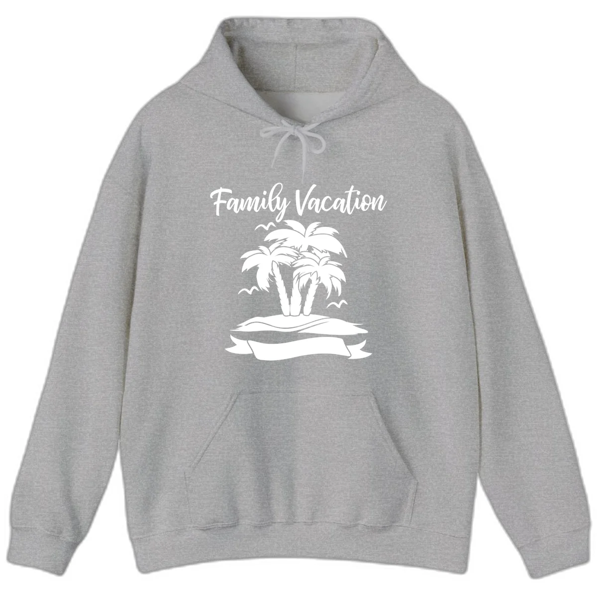 Family Vacation Palm Tree Island Hoodie in Sport Grey