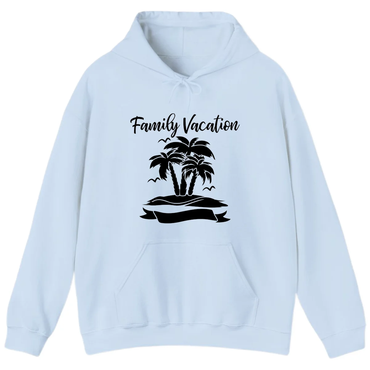 Family Vacation Palm Tree Island Hoodie in Light Blue
