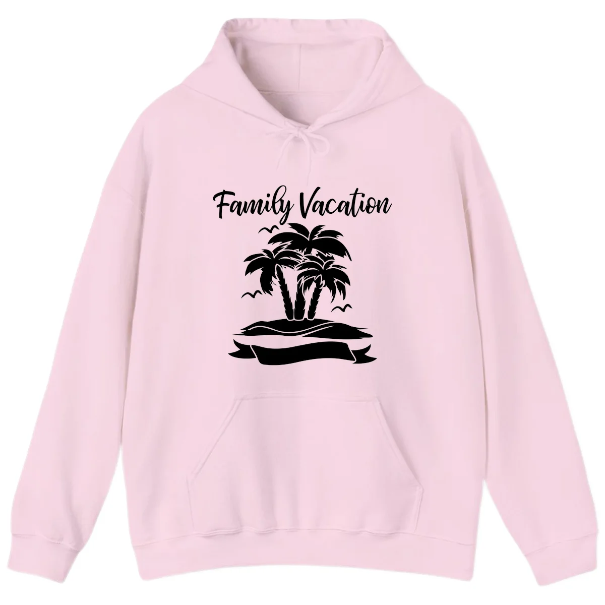 Family Vacation Palm Tree Island Hoodie in Light Pink