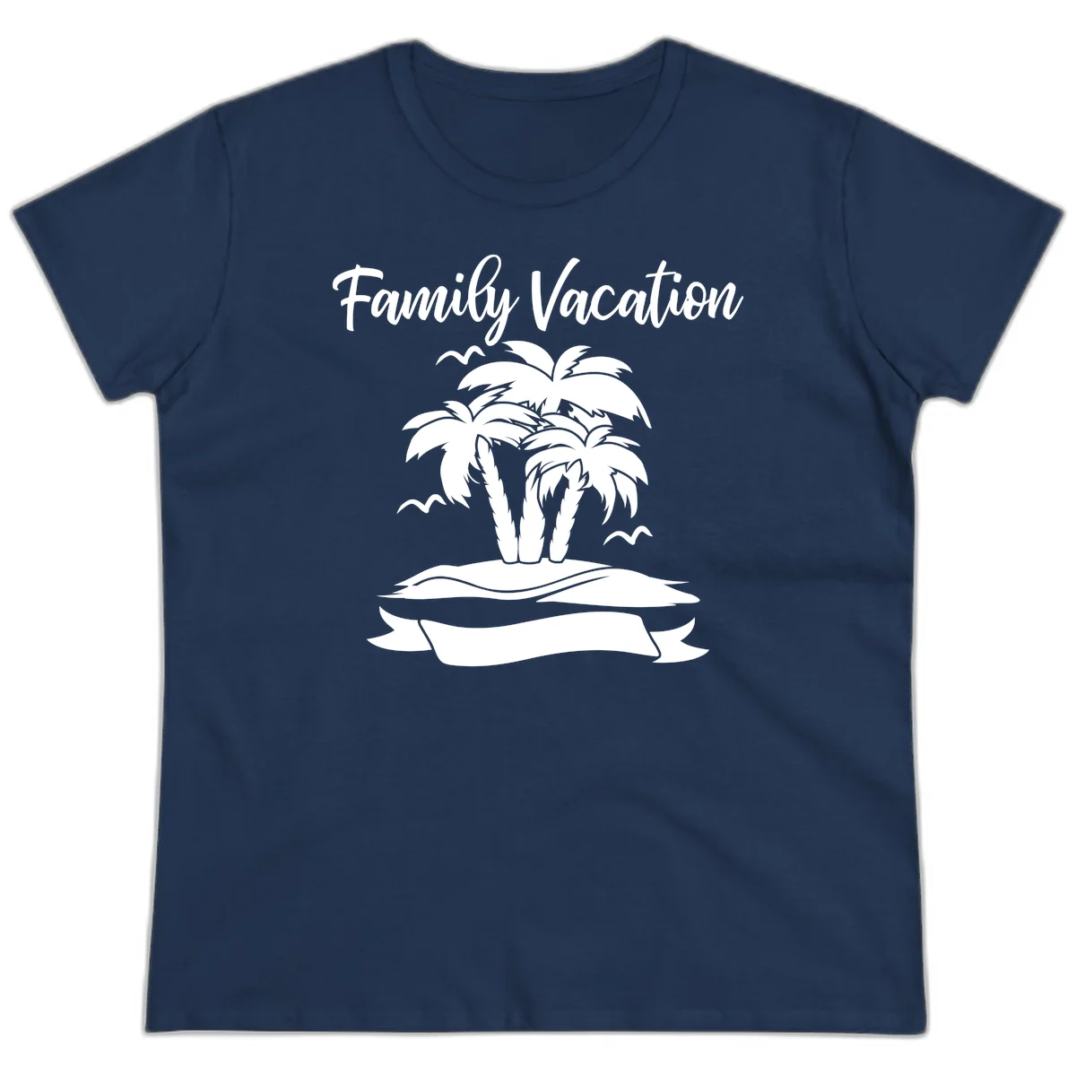 Family Vacation Palm Tree Island Ladies Tee in Navy