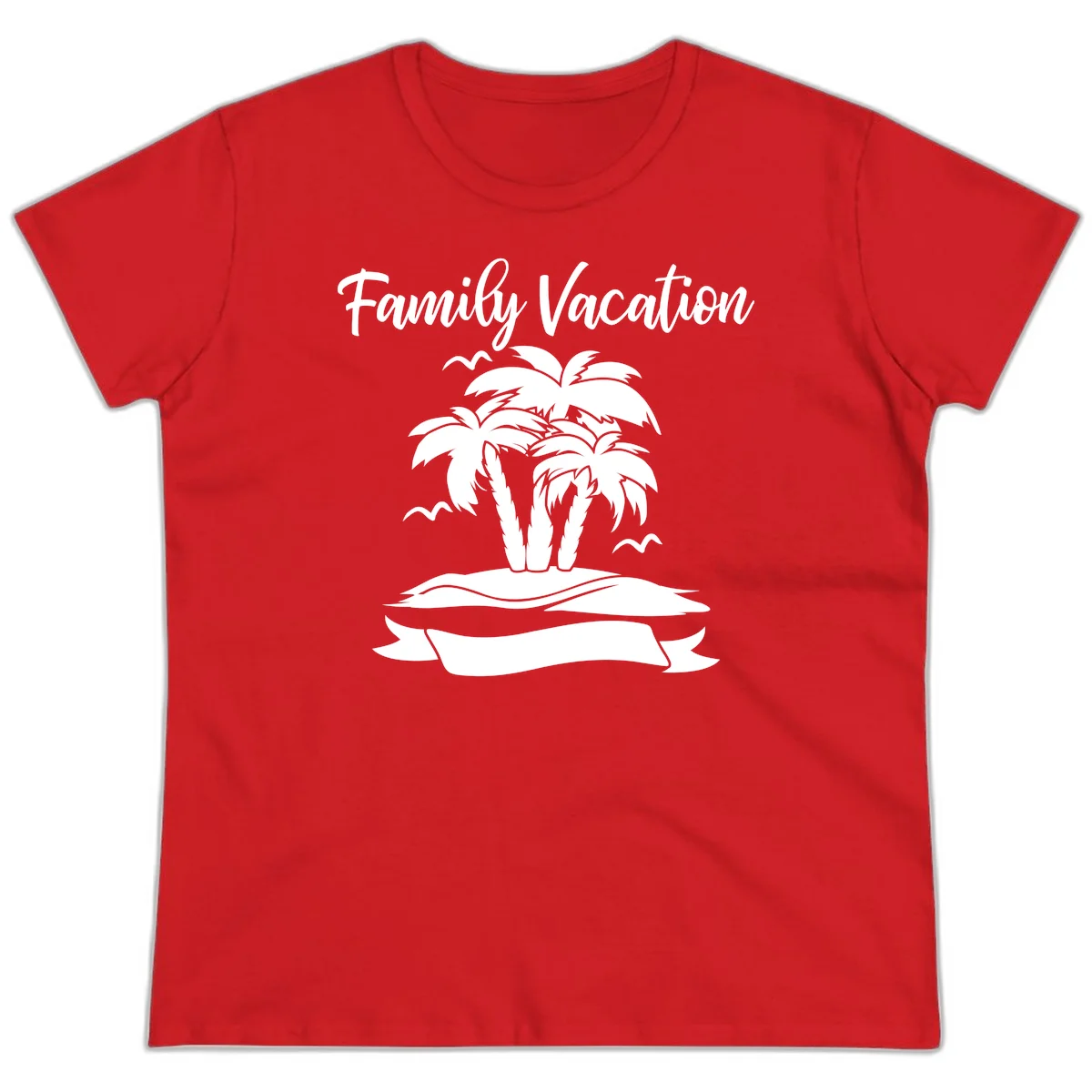 Family Vacation Palm Tree Island Ladies Tee in Red