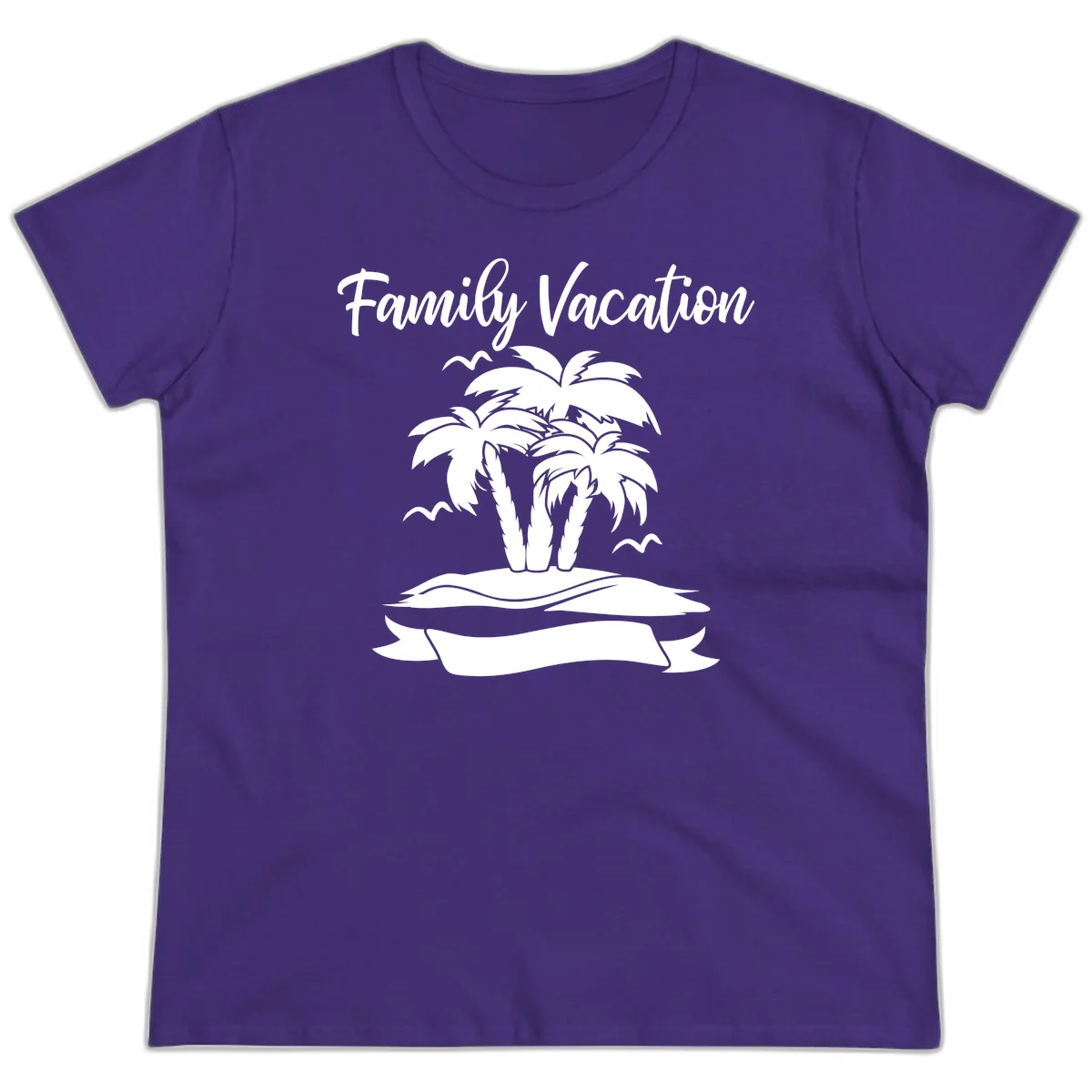 Family Vacation Palm Tree Island Ladies Tee in Purple