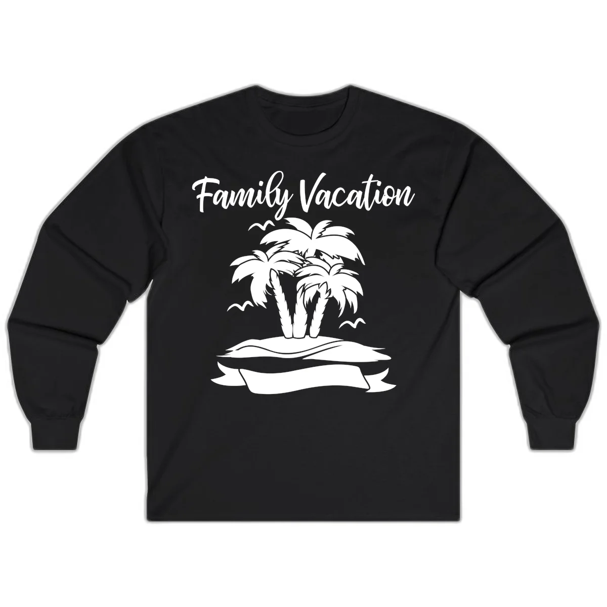 Family Vacation Palm Tree Island Long Sleeve in Black