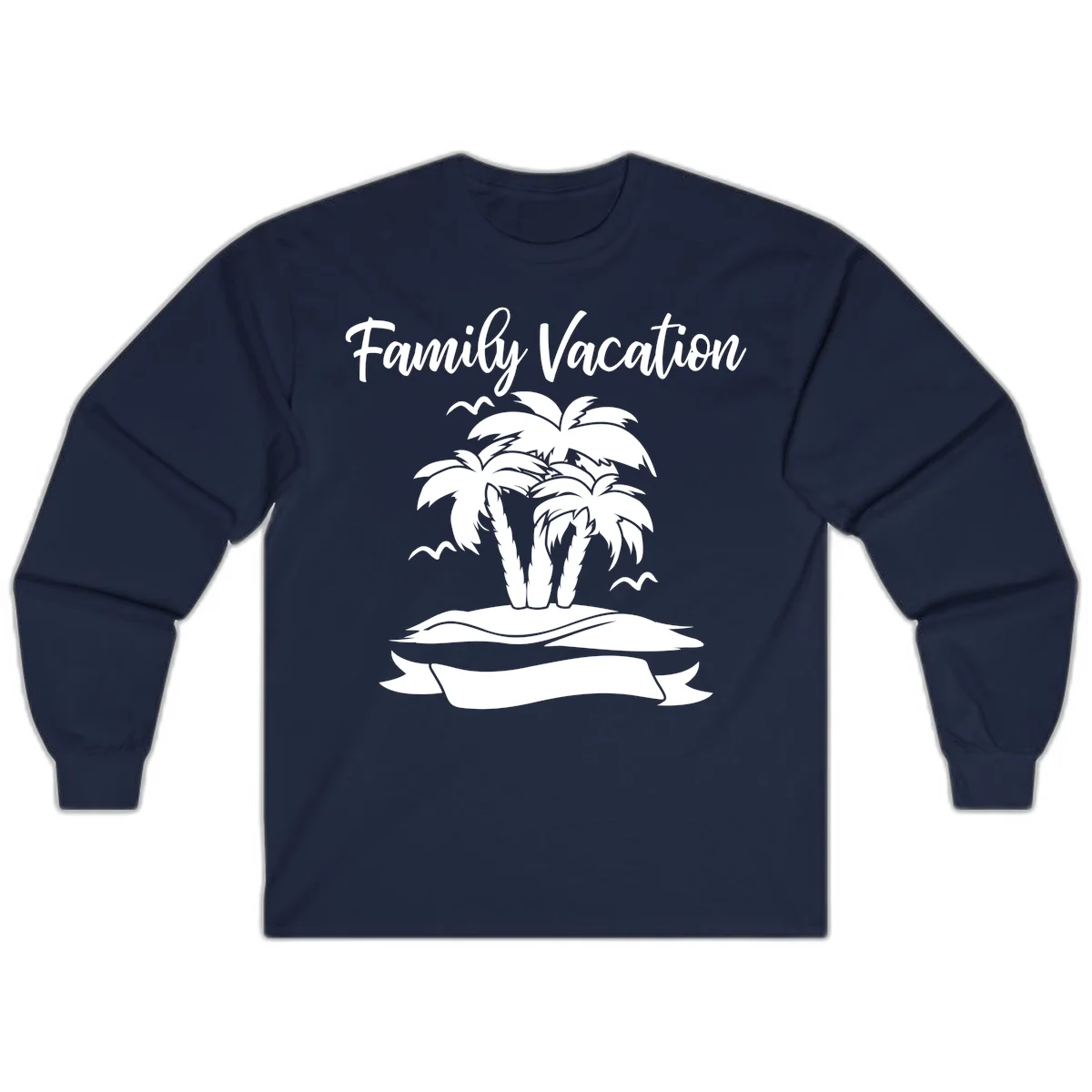 Family Vacation Palm Tree Island Long Sleeve in Navy