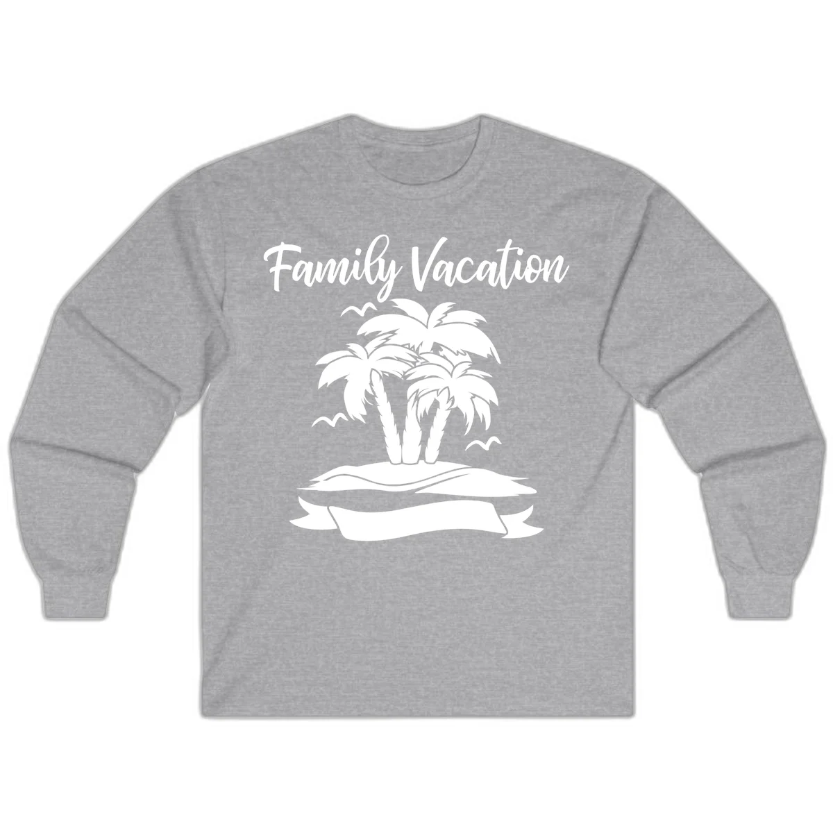 Family Vacation Palm Tree Island Long Sleeve in Sport Grey