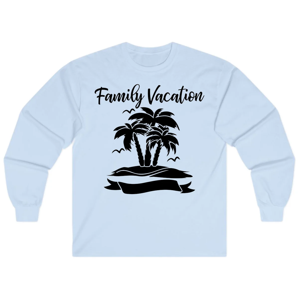 Family Vacation Palm Tree Island Long Sleeve in Light Blue