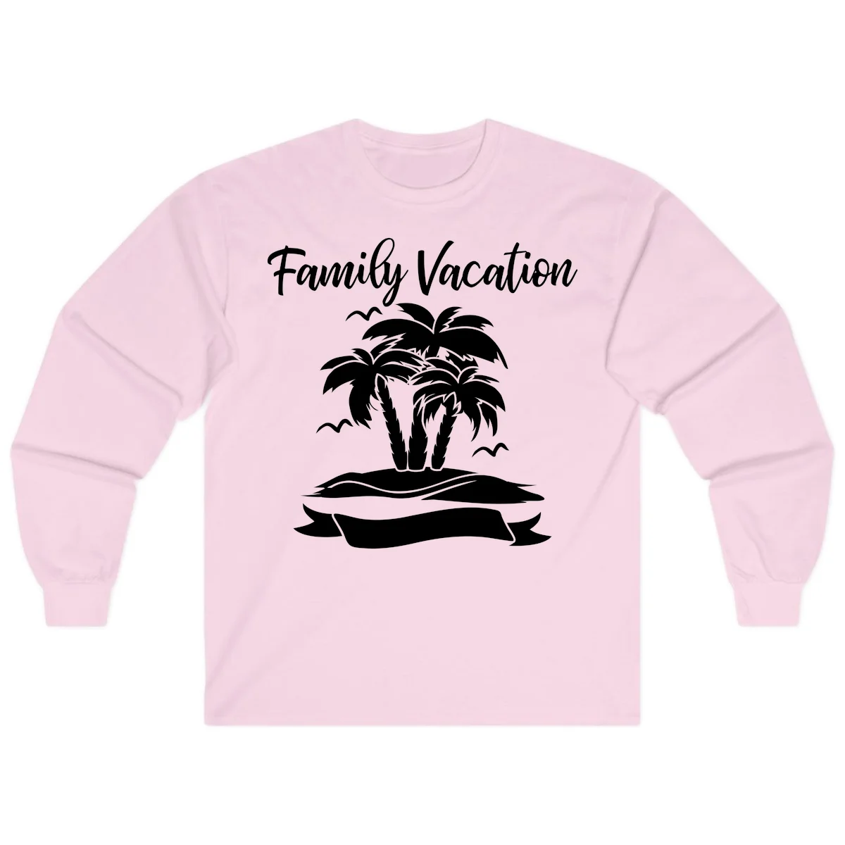 Family Vacation Palm Tree Island Long Sleeve in Light Pink