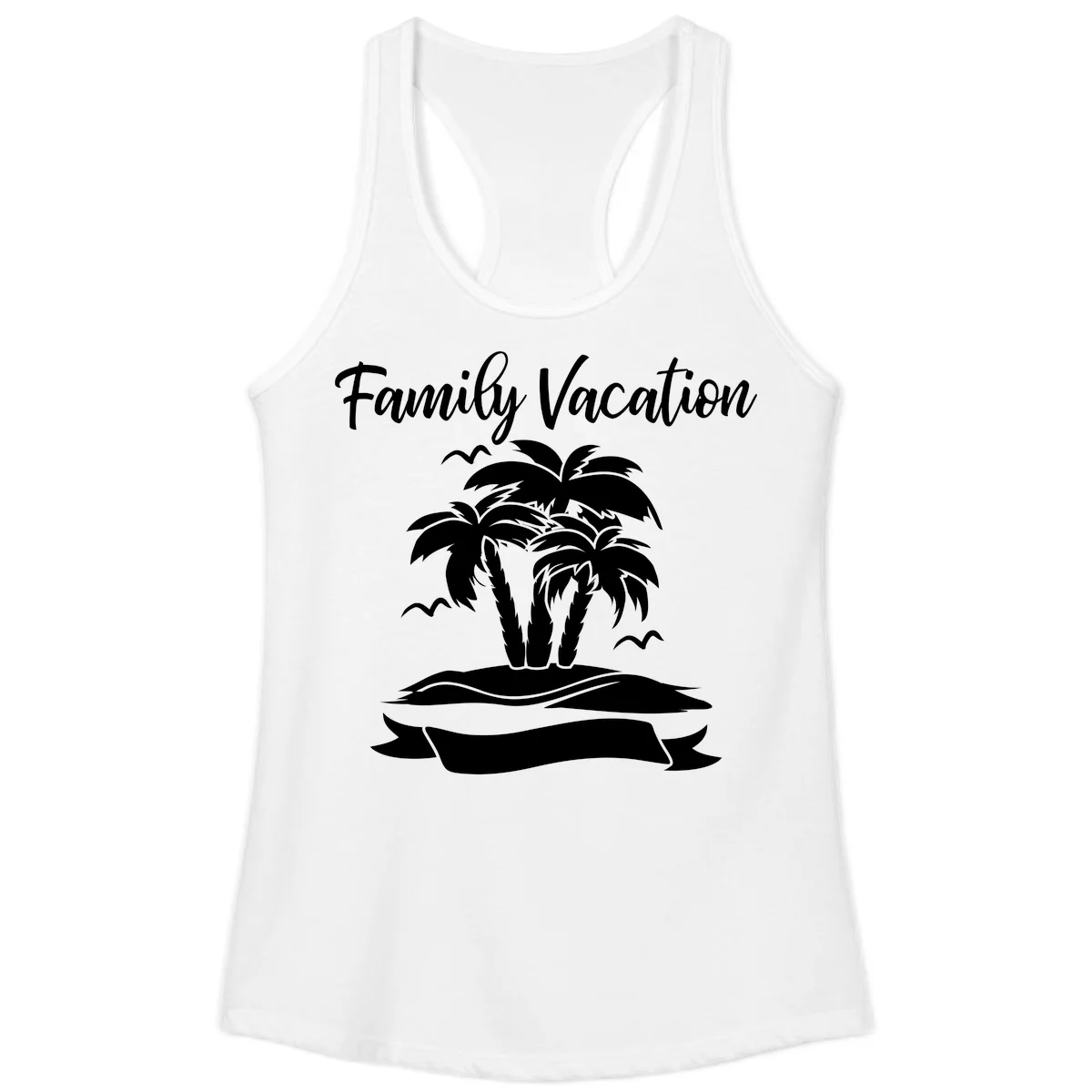 Family Vacation Palm Tree Island Ladies Tank in White