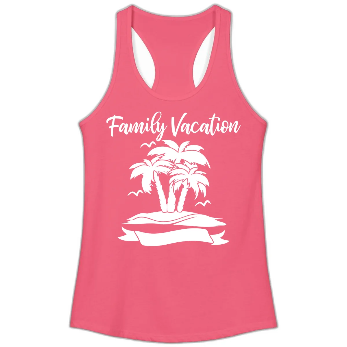 Family Vacation Palm Tree Island Ladies Tank in Hot Pink