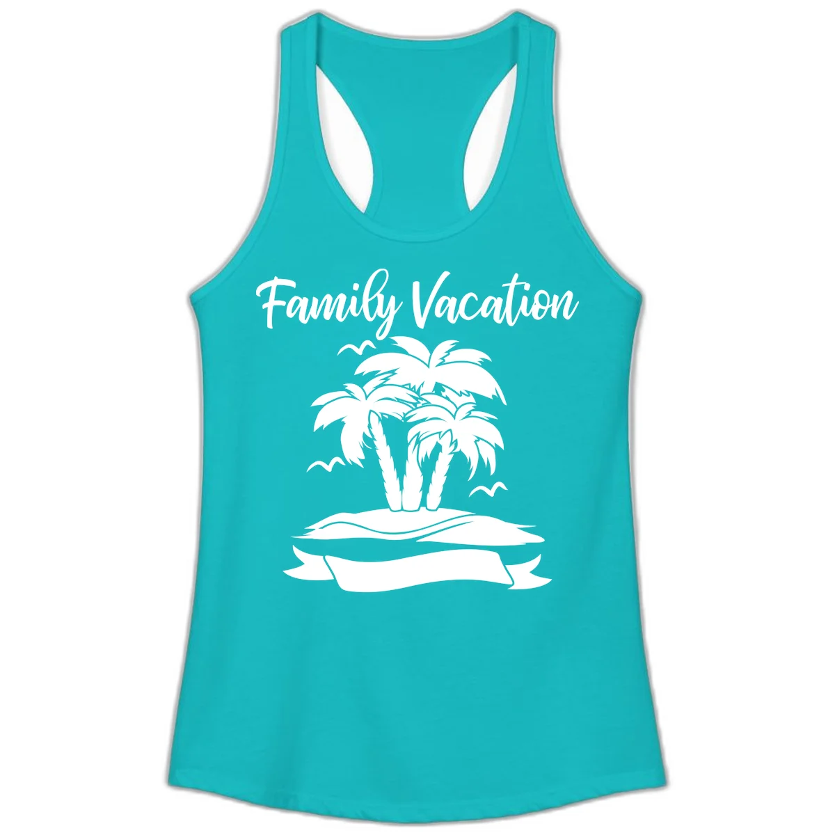 Family Vacation Palm Tree Island Ladies Tank in Tahiti Blue