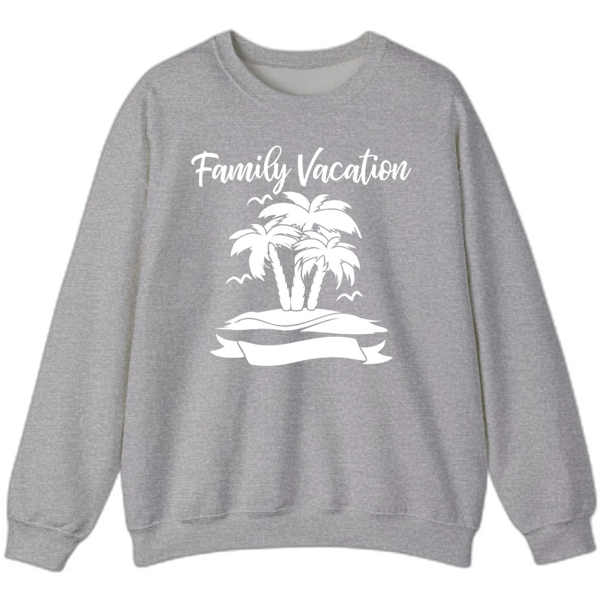 Family Vacation Palm Tree Island Sweatshirt in Sport Grey
