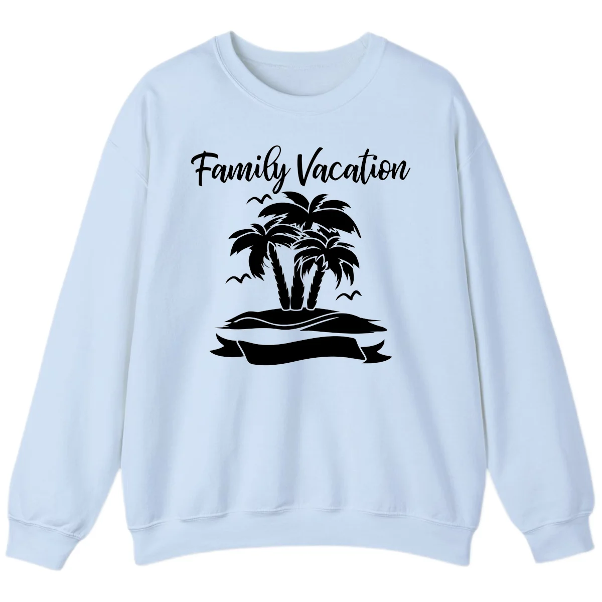 Family Vacation Palm Tree Island Sweatshirt in Light Blue