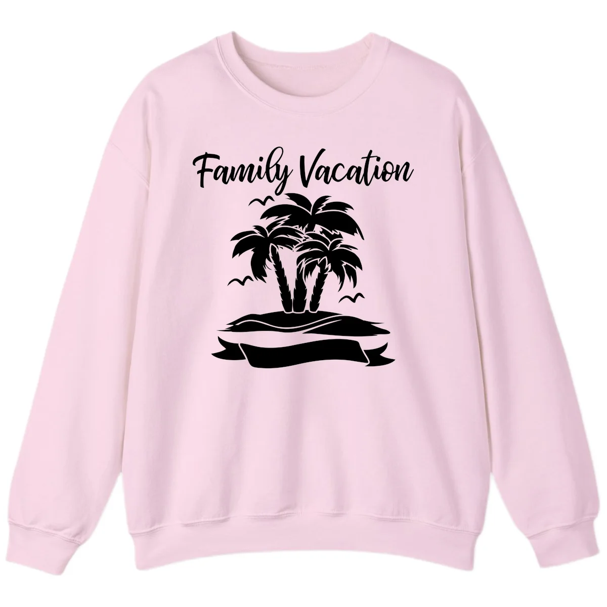 Family Vacation Palm Tree Island Sweatshirt in Light Pink
