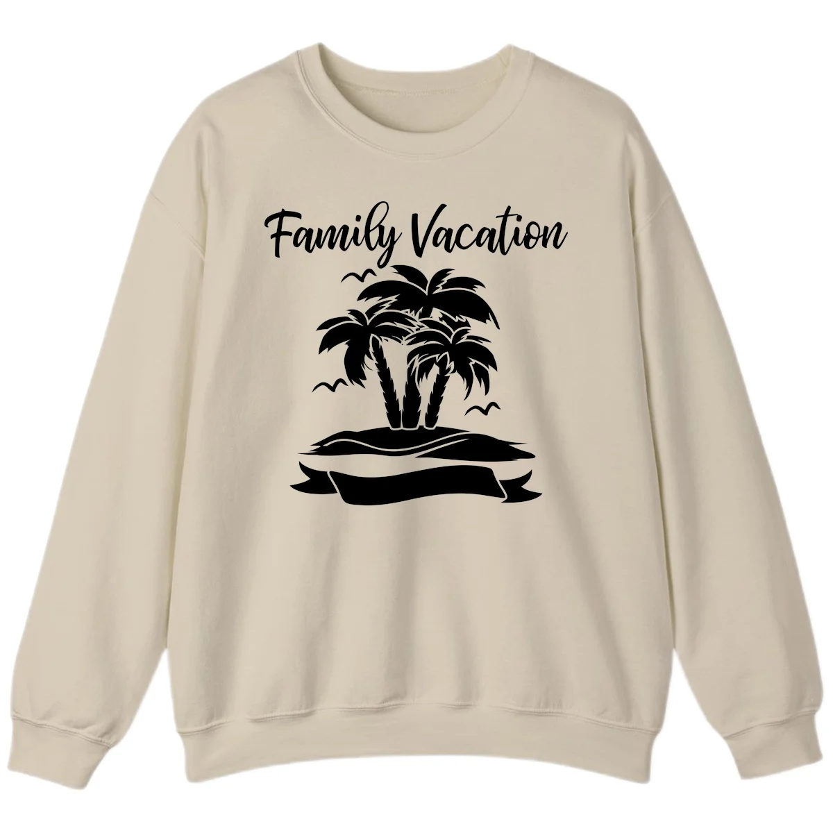 Family Vacation Palm Tree Island Sweatshirt in Sand