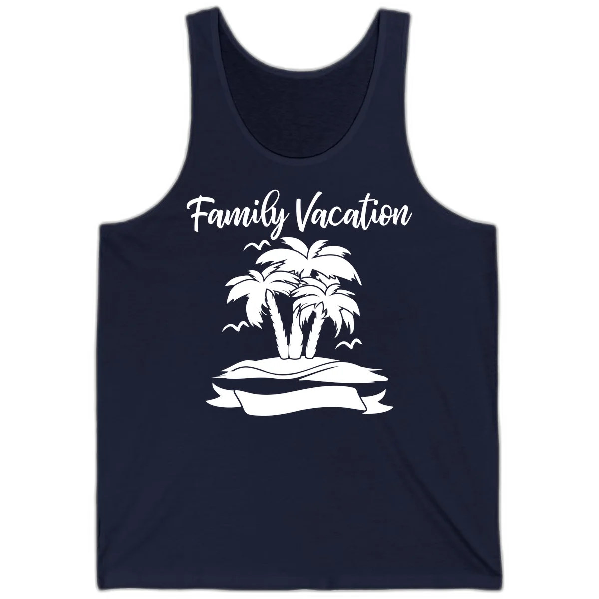 Family Vacation Palm Tree Island Tank in Navy