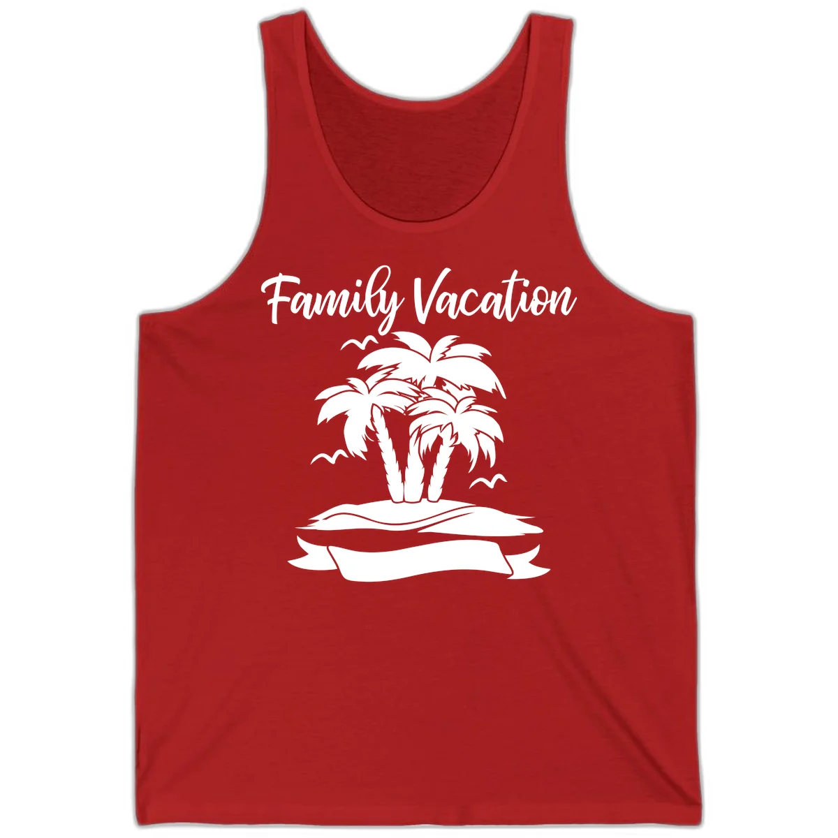 Family Vacation Palm Tree Island Tank in Red