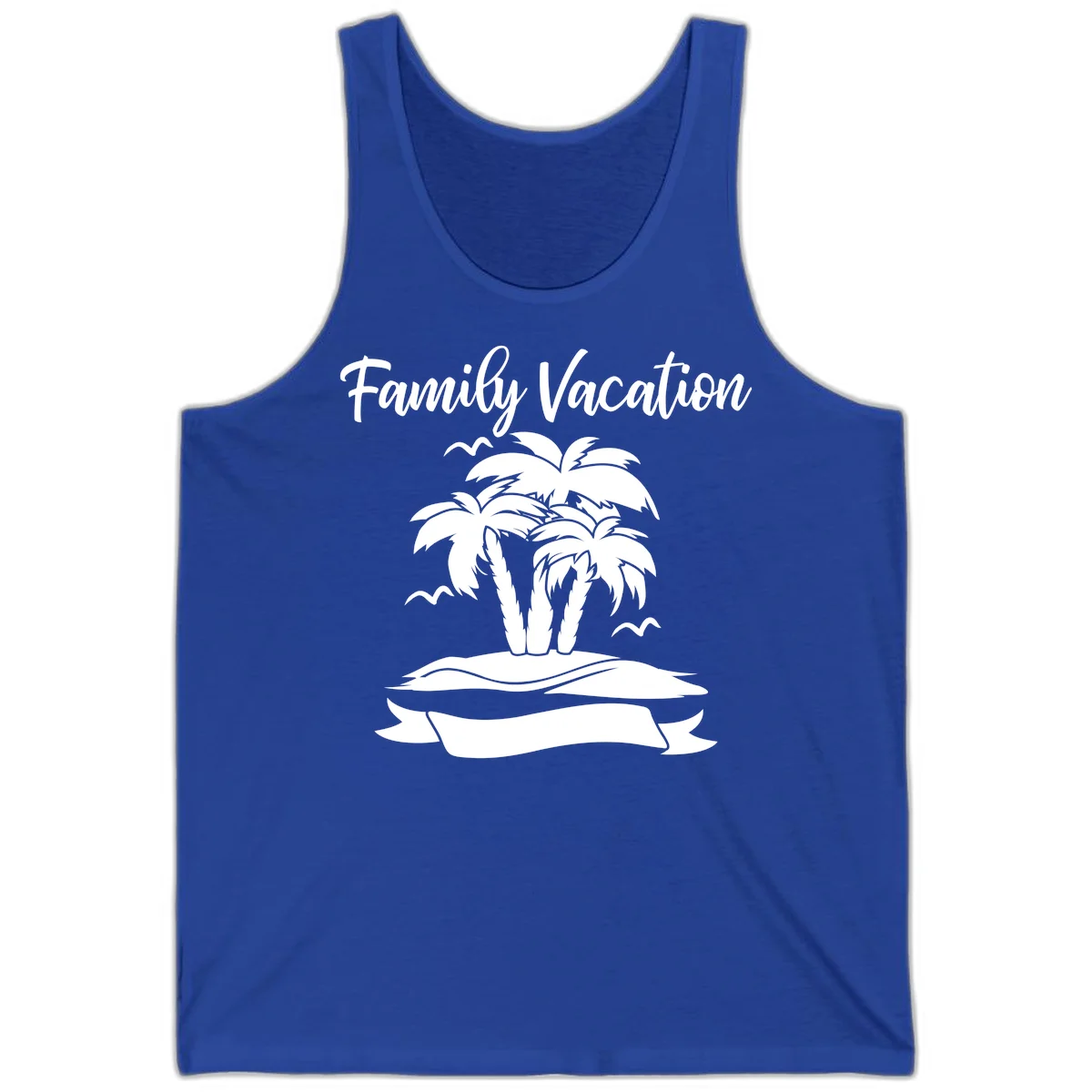 Family Vacation Palm Tree Island Tank in True Royal