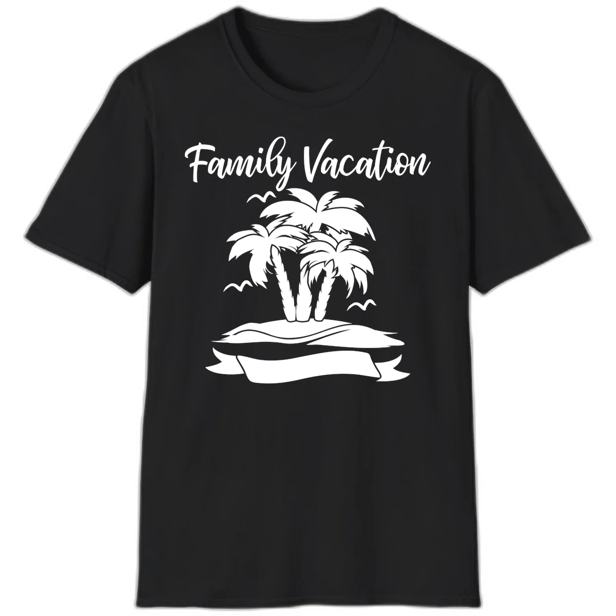 Family Vacation Palm Tree Island T-Shirt in Black