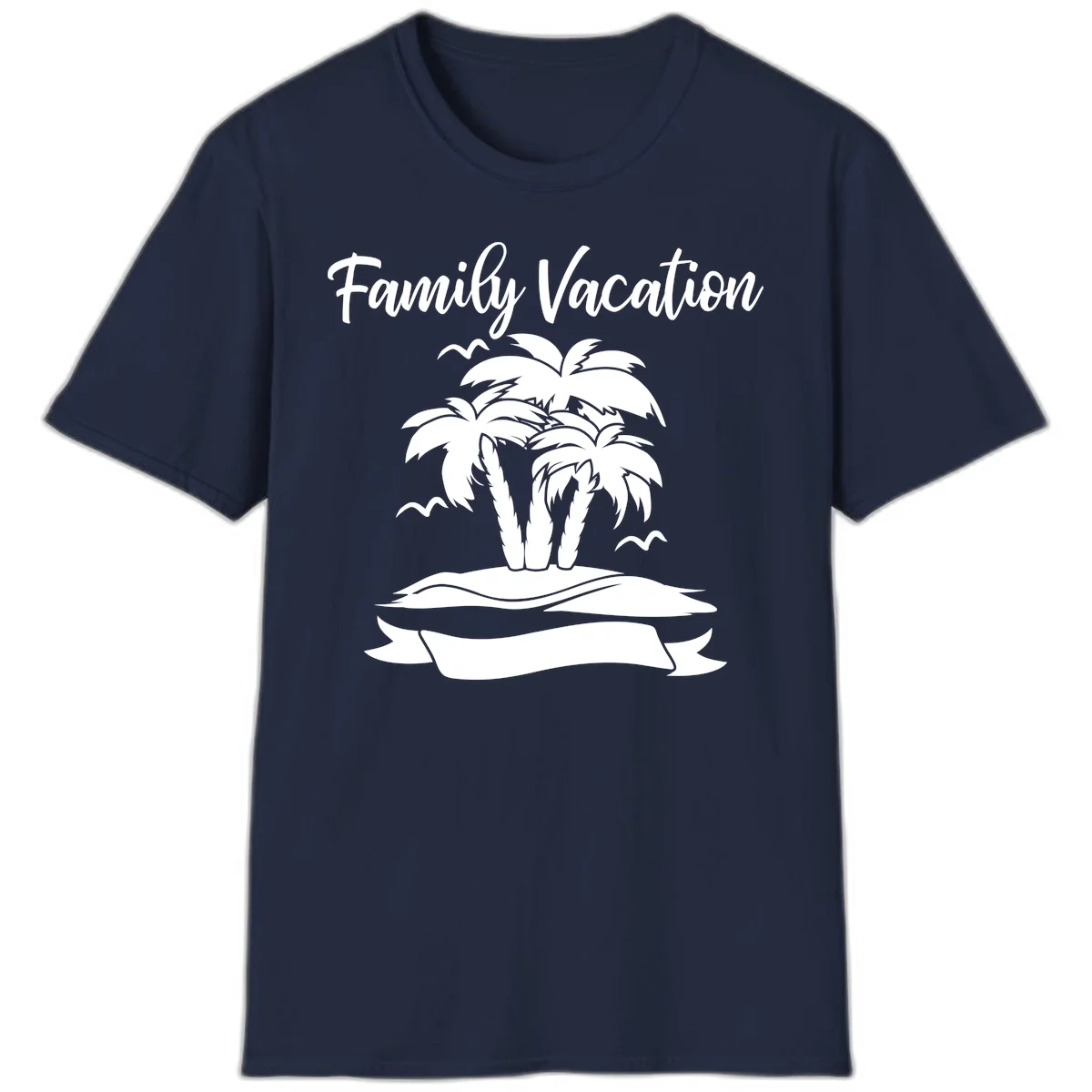 Family Vacation Palm Tree Island T-Shirt in Navy