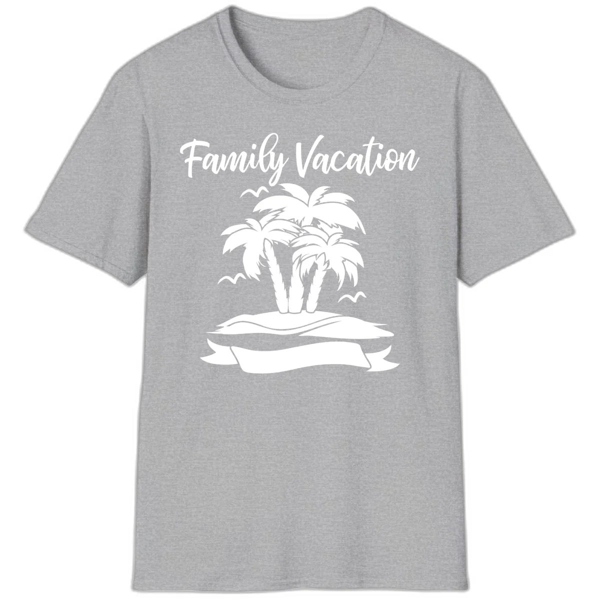 Family Vacation Palm Tree Island T-Shirt in Sport Grey